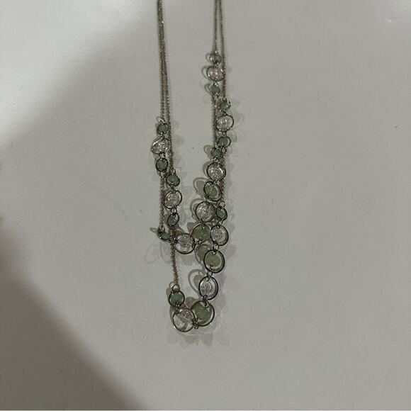 Silver Green Beaded‎ Statement Necklace Women's Long Layered Chain Jewelry - Picture 2 of 4